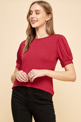 Burgundy Top with Puffy Sleeves