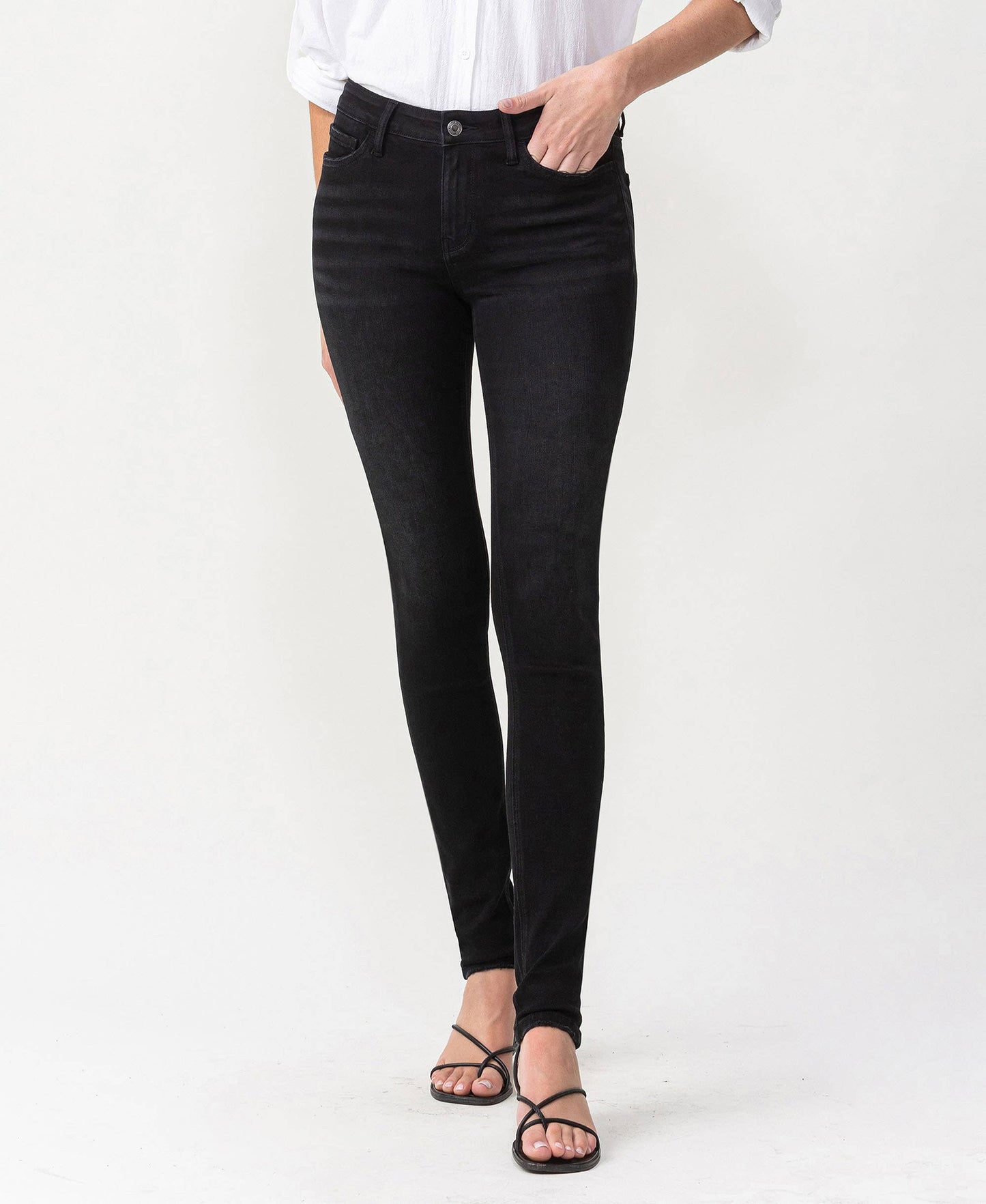 Black Mid Rise Ankle Skinny Jeans