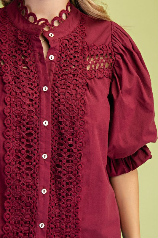 Trim Detail Button Down Blouse