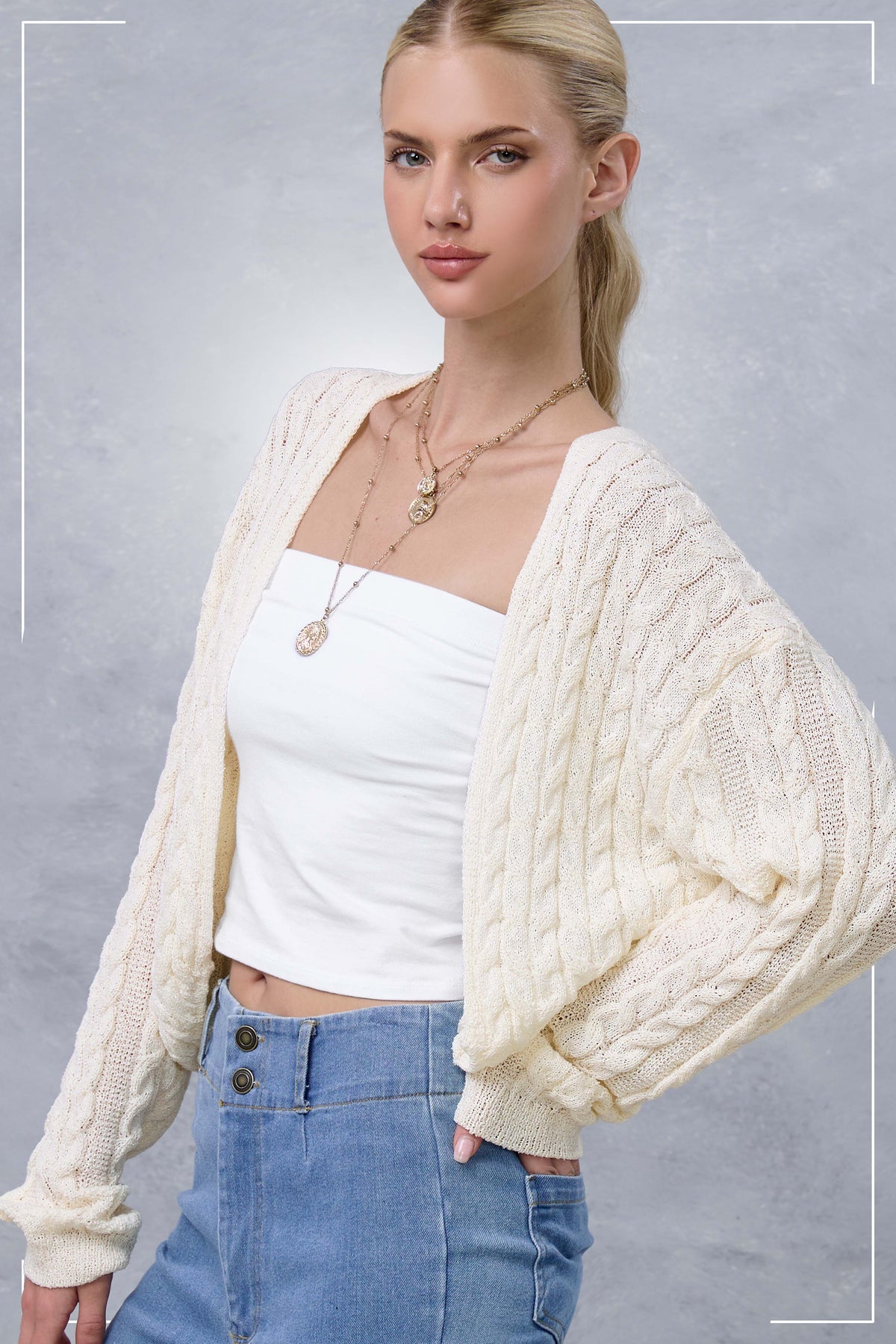 Dolman Sleeve Boho Cable Knit Cocoon Cardigan