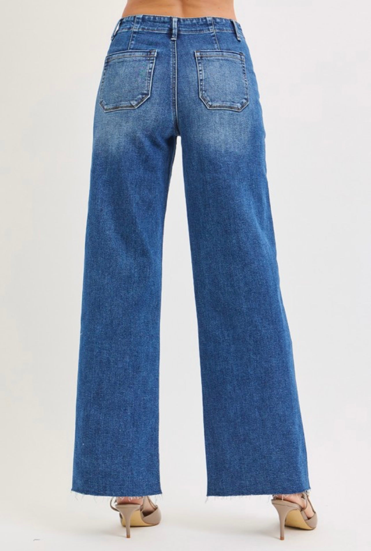 Risen Slouchy Wide Leg Jeans with Front Patch Pocket Detail