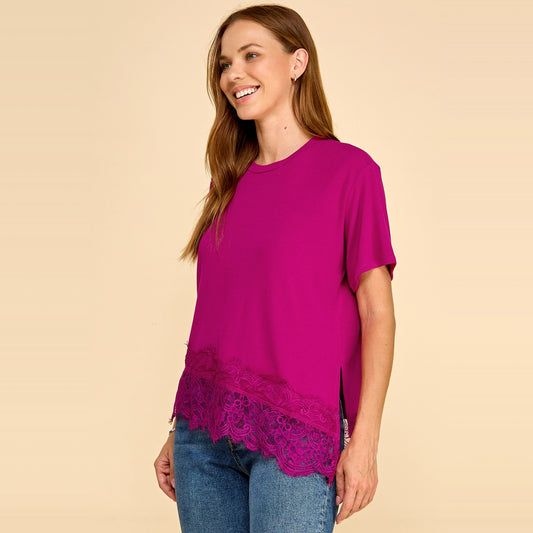 Asymmetrical Lace Trim Top