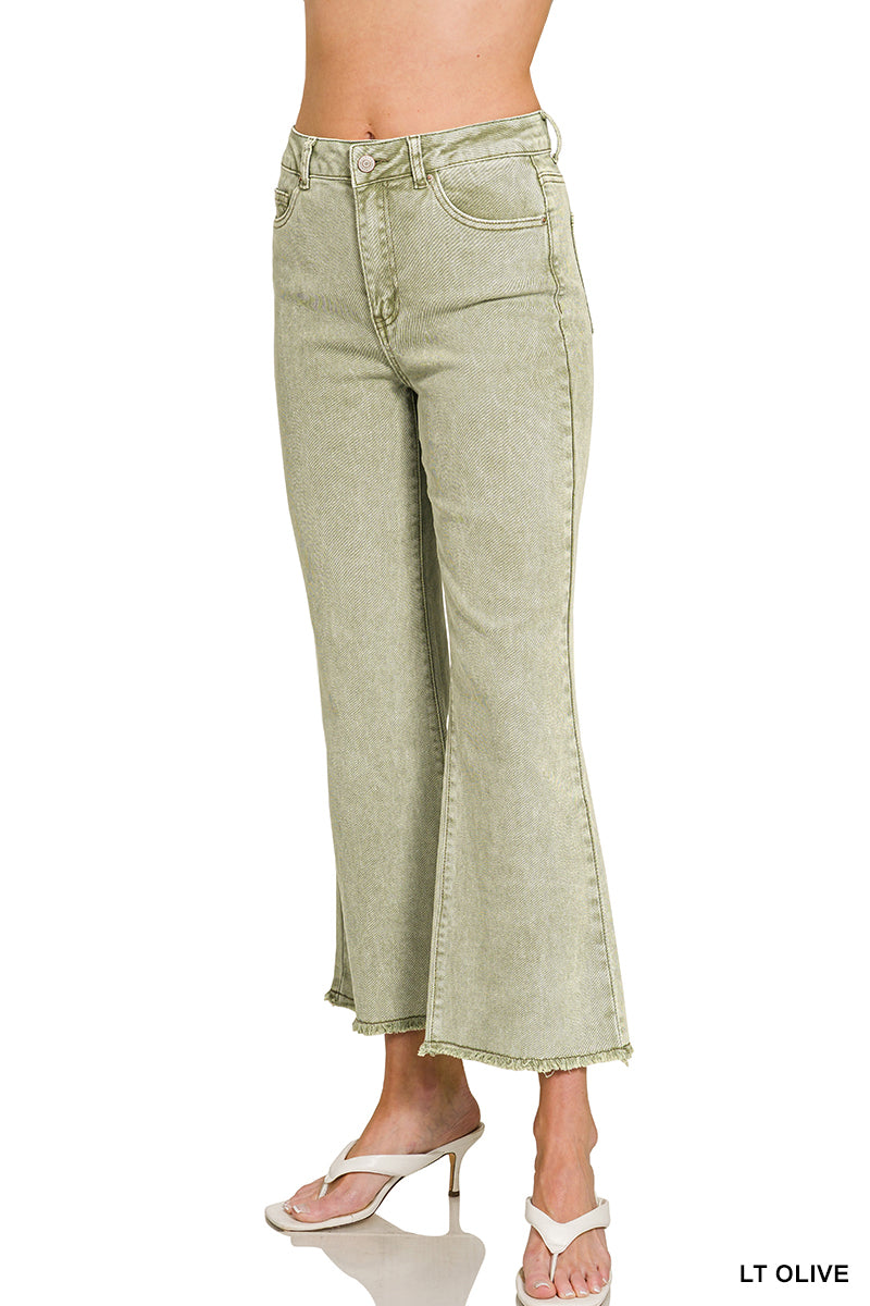Acid Washed High Waist Frayed Hem Bootcut Pants