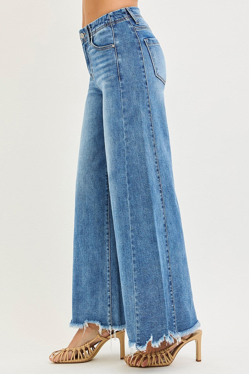 Risen High Rise Ankle Wide Side Panel Jeans