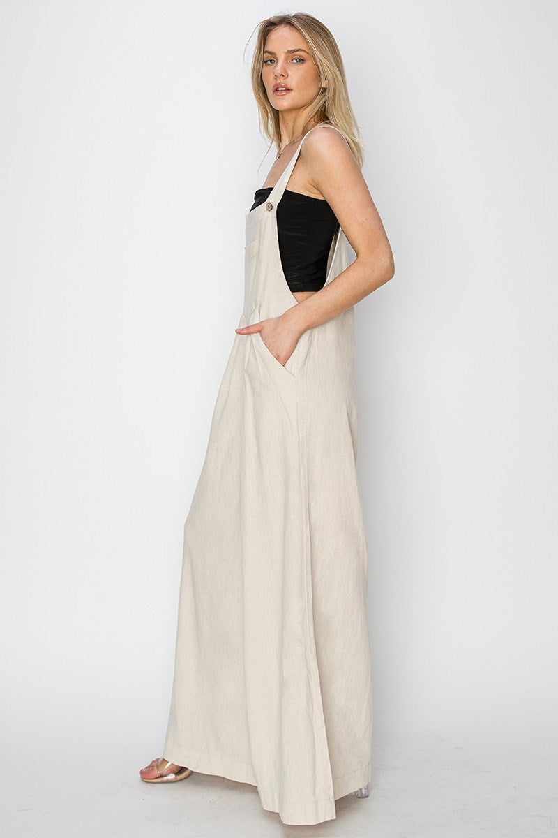 Risen Wide Leg Linen Overalls Jumpsuit