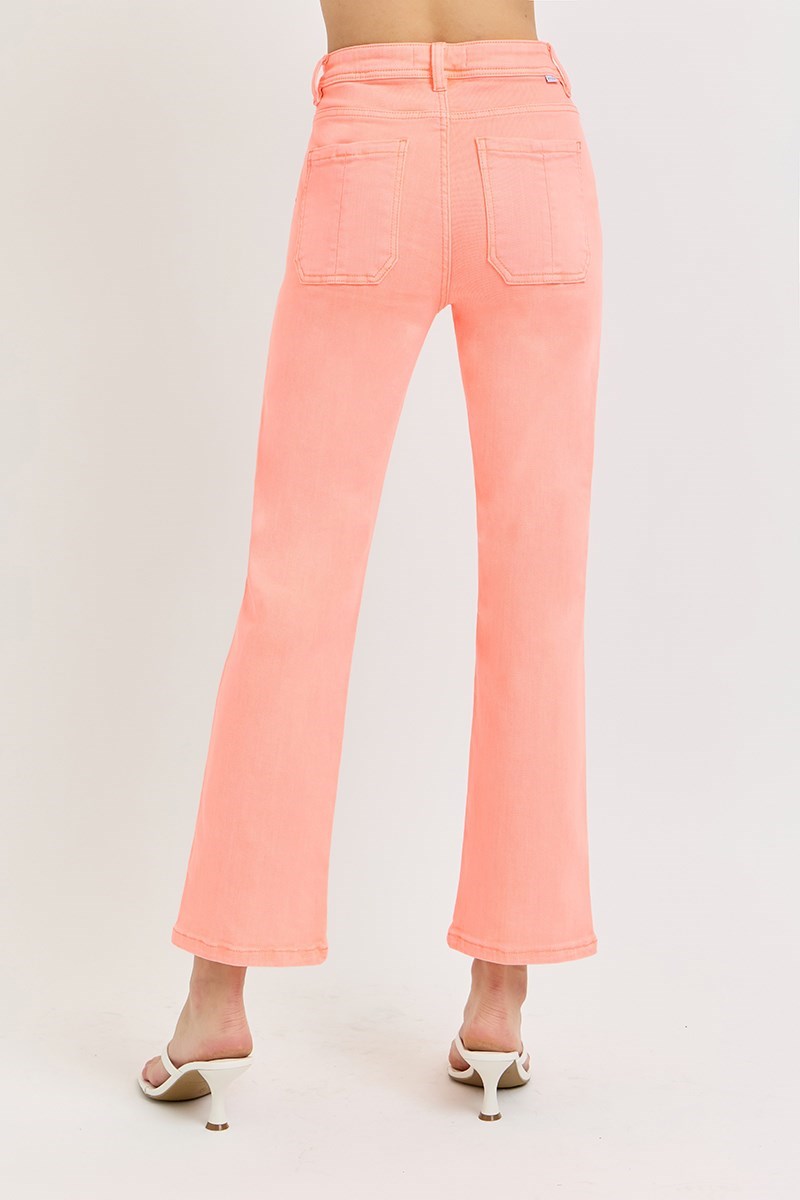 Risen Coral High Rise Straight Crop Jeans