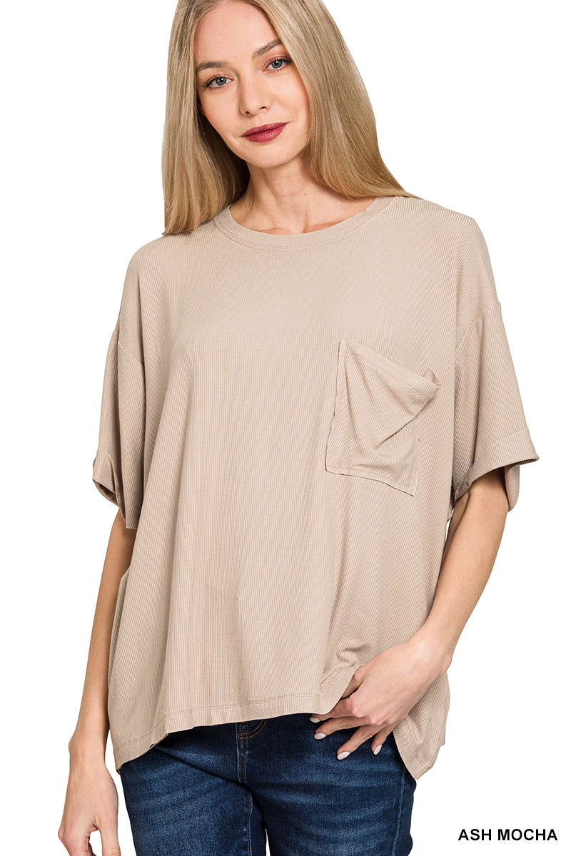 Oversized Ribbed Round Neck Short Sleeve Tee