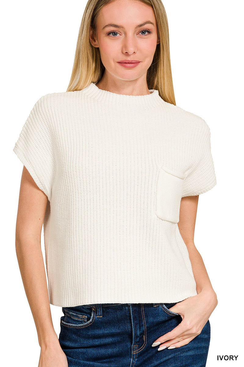 Mock Neck Short Sleeve Cropped Sweater
