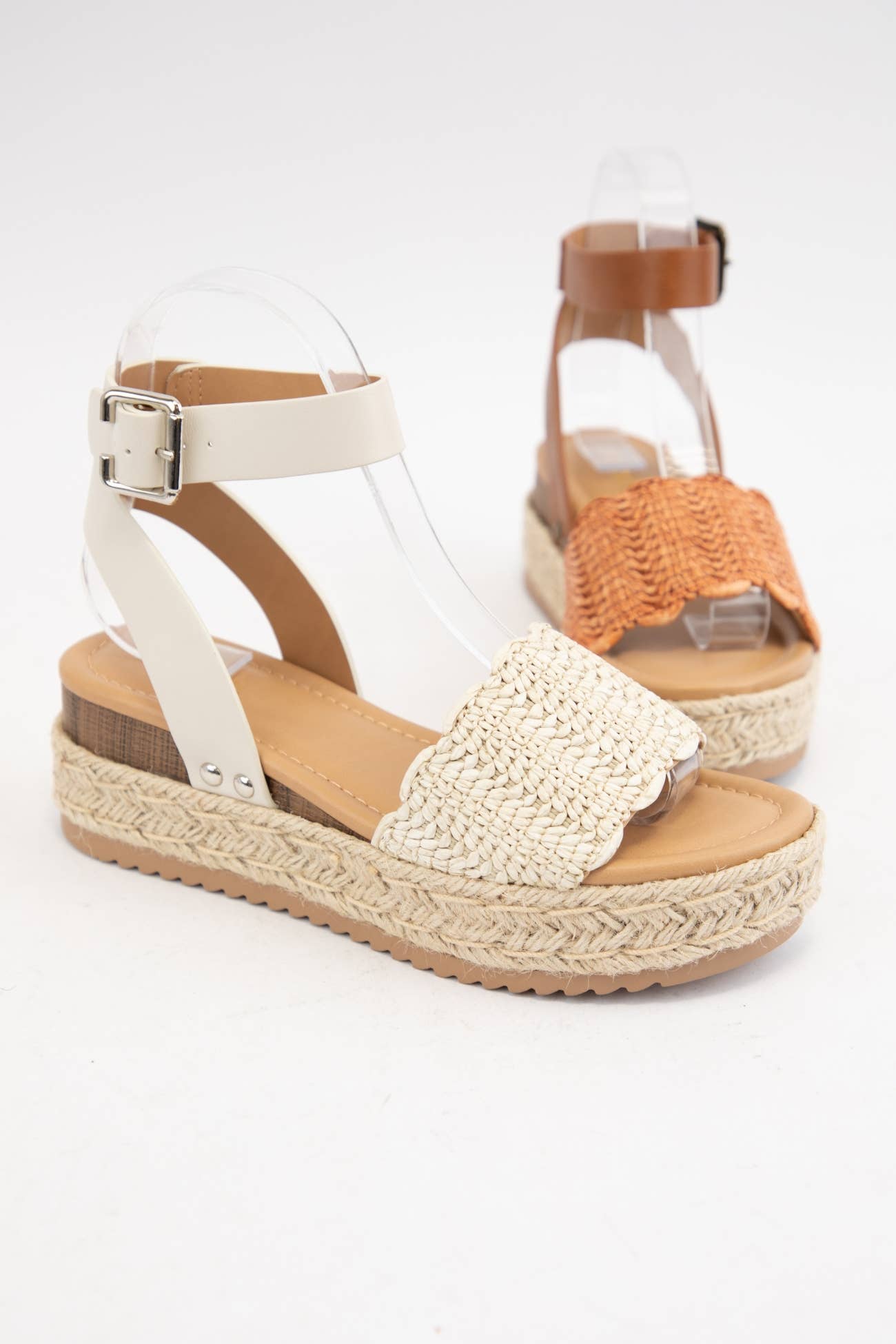 Bone Raffia Wavy Platform Sandals