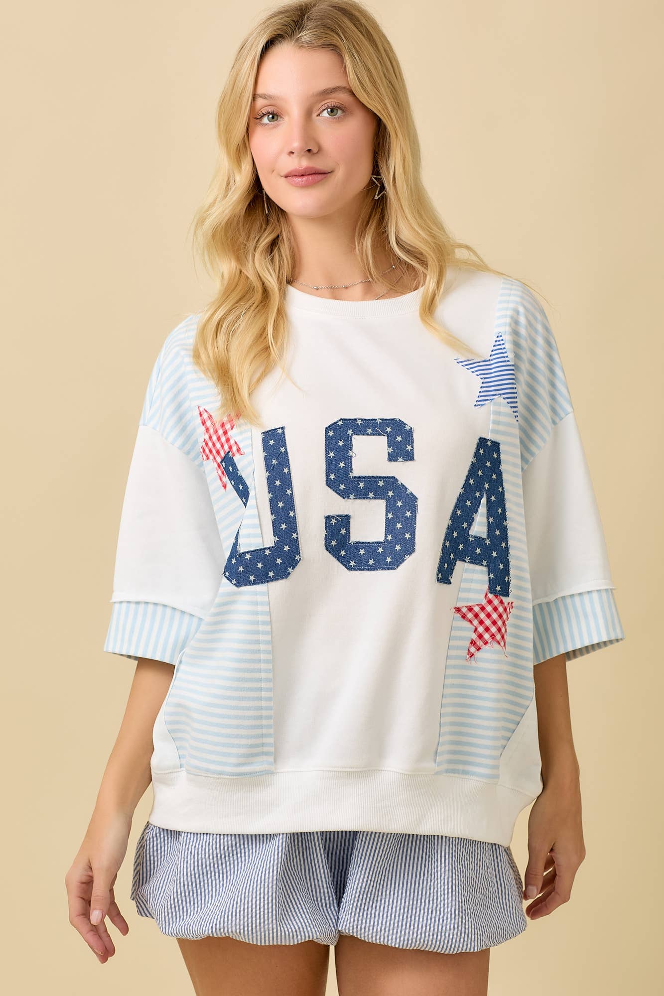 USA Patchwork Oversized Knit Top
