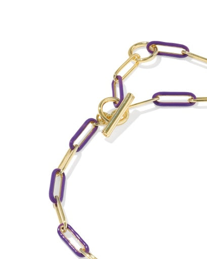COURTNEY ENAMEL LINK AND CHAIN BRACELET - GOLD PURPLE ENAMEL