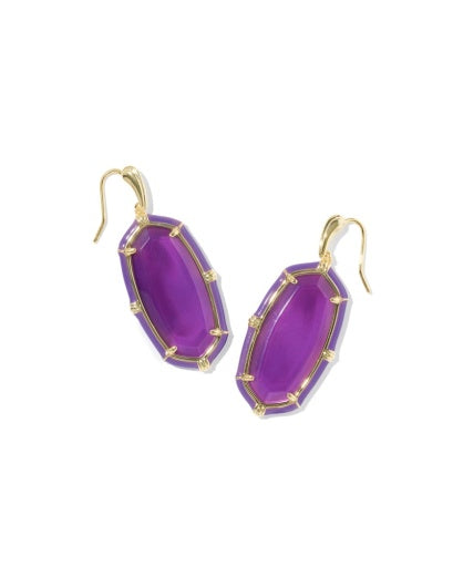 ELLE ENAMEL DROP EARRINGS - GOLD PURPLE MOTHER OF PEARL