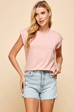 Light Pink Solid Top With Short Sleeves