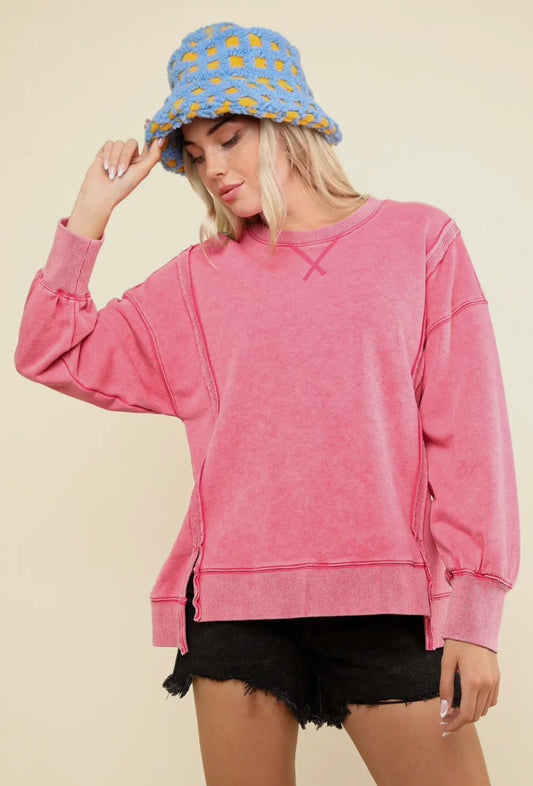 Mineral Wash French Terry Oversized Knit Top