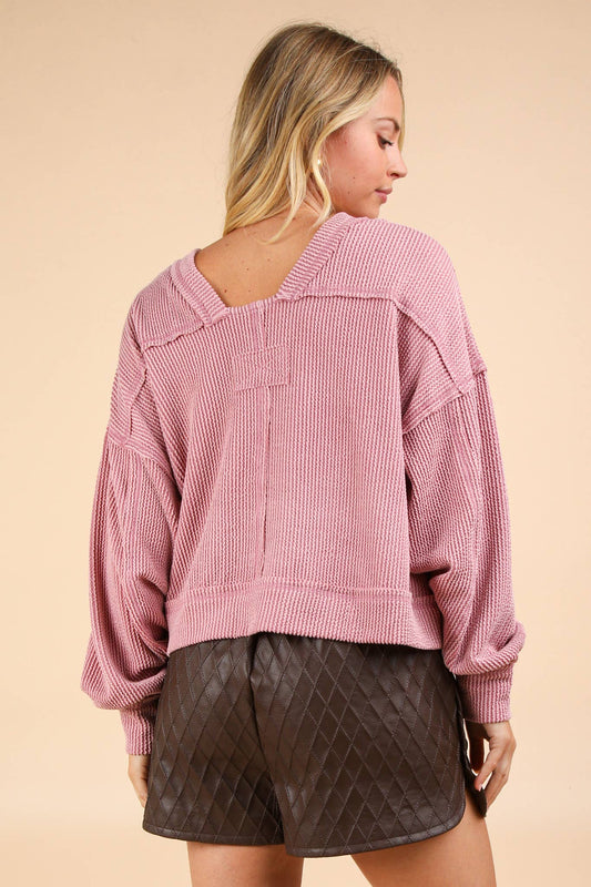 Pink-Two Tone Otto Ribbed Oversized Soft knit Top