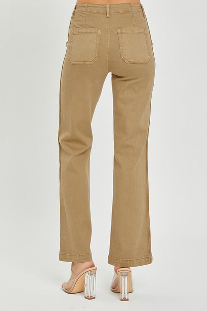 Risen Sand High Rise Side Twill Tape Detail Straight Pants
