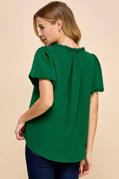 Hunter Green Solid Textured Air Flow Top