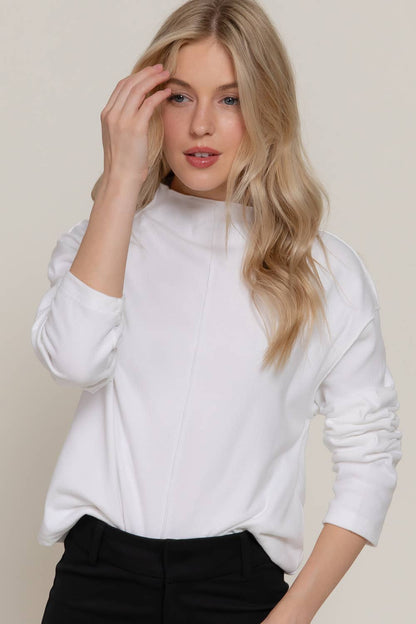 Long Sleeve Visible Overlocked Seams Detail Brushed Rib Top