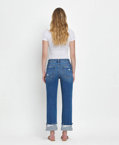 High Rise Cuffed Straight Jeans