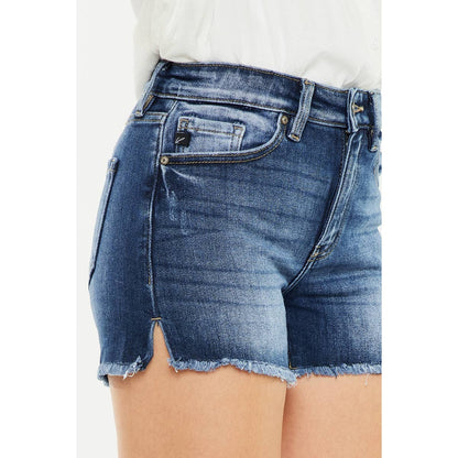 Kan Can High Rise Stretch Frayed Hem Shorts