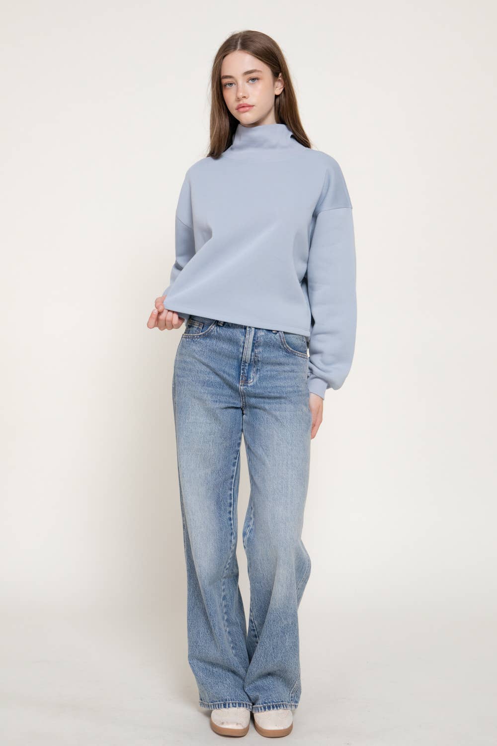 Long Sleeve Ribbed Mock Neck Inner Brushed Sweatshirt