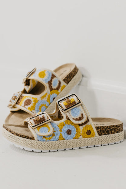 Yellow Retro Floral Buckle Sandals