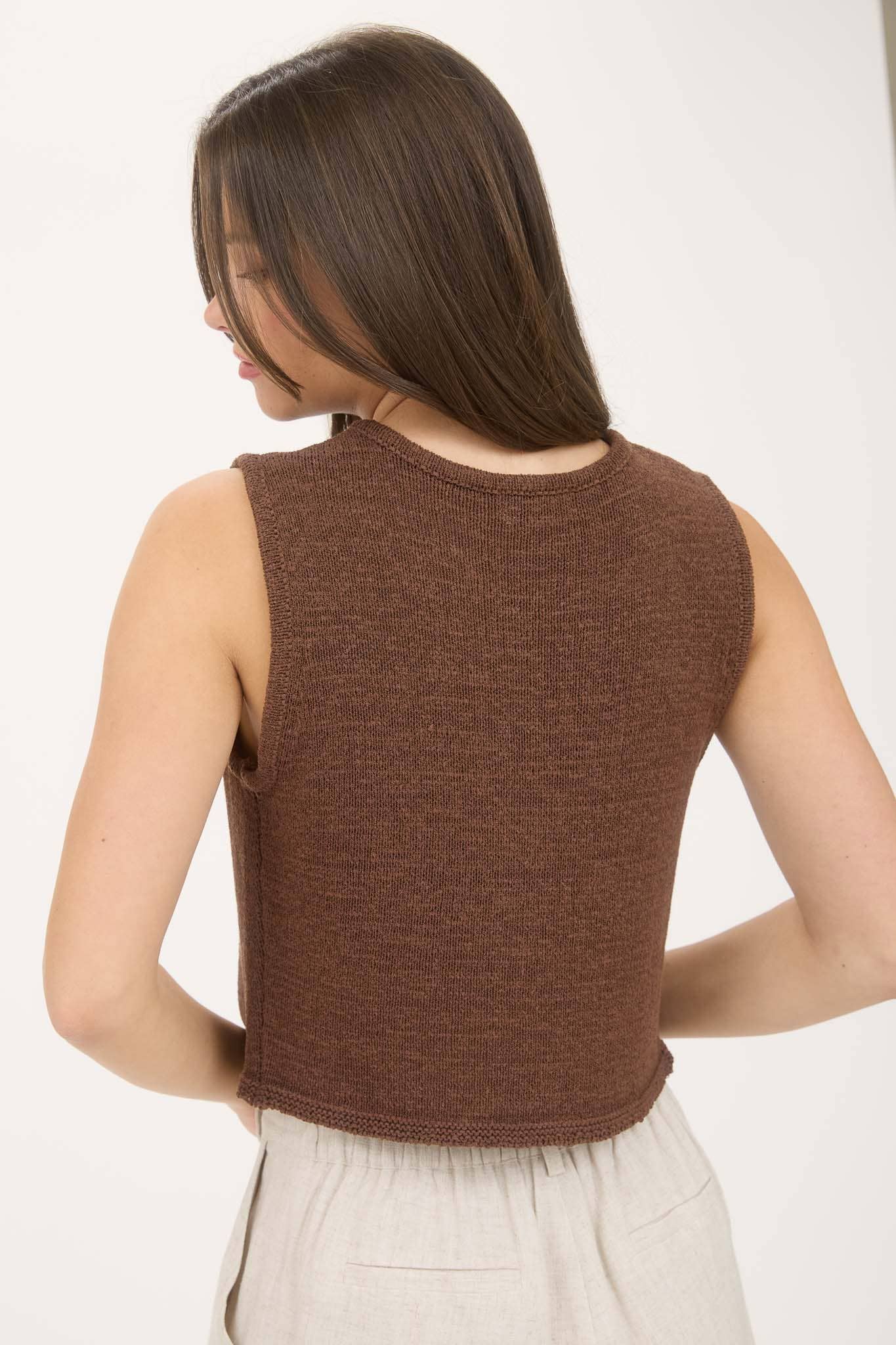 Cream Front Tie Detail Sleeveless Knot Sweater Vest