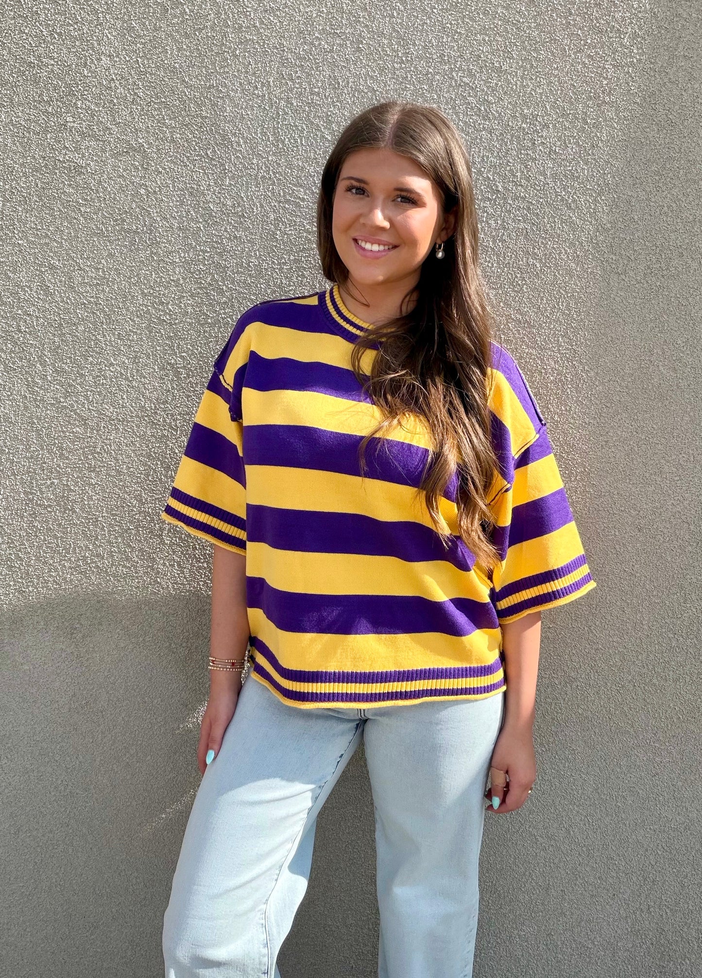 Purple Game day Stripe Knit Oversized Top