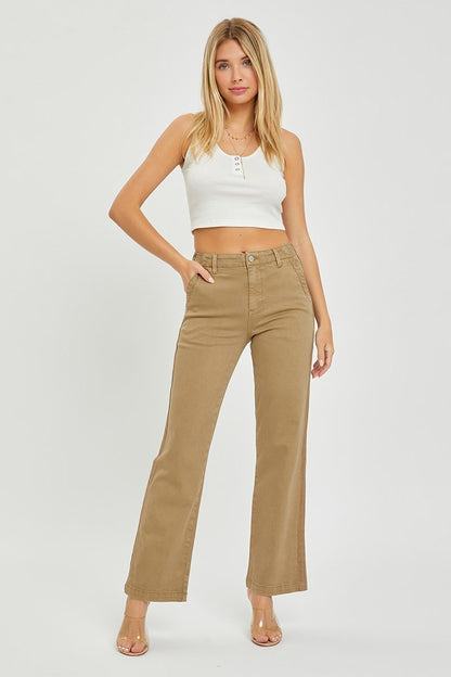 Risen Sand High Rise Side Twill Tape Detail Straight Pants