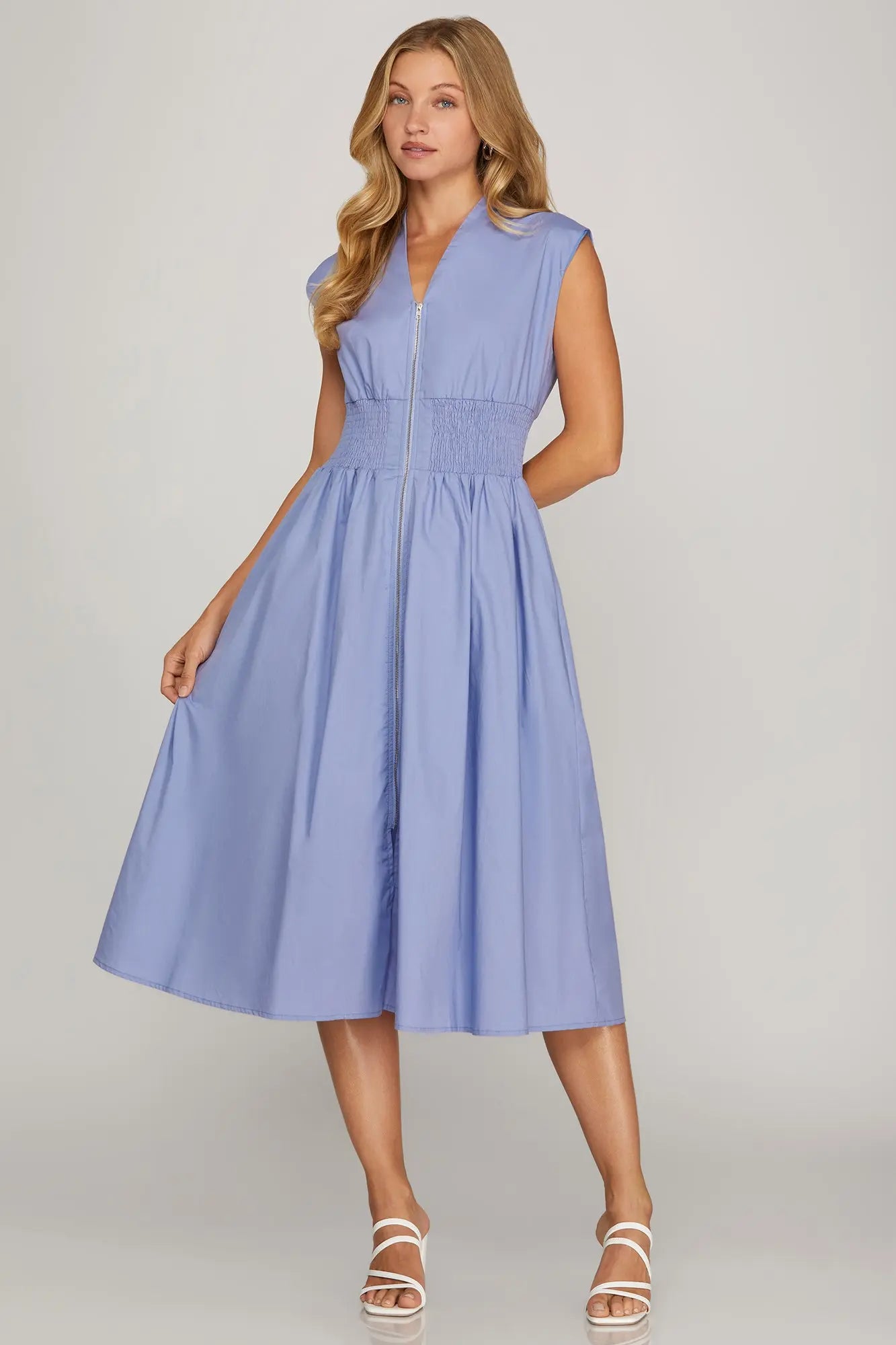 Periwinkle Front Zip Midi Dress