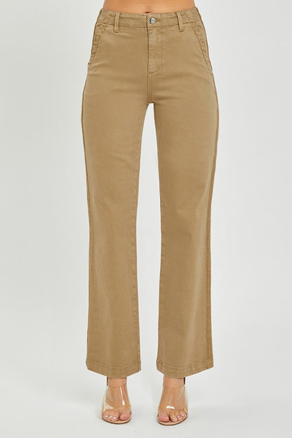 Risen Sand High Rise Side Twill Tape Detail Straight Pants