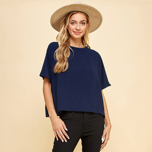 Navy Solid Basic Top 1/2 Sleeves