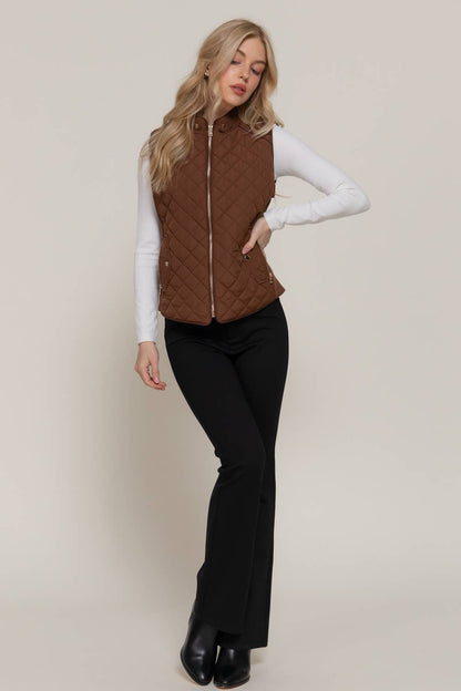 Suede Piping Detail Rib Quilted Padding Vest