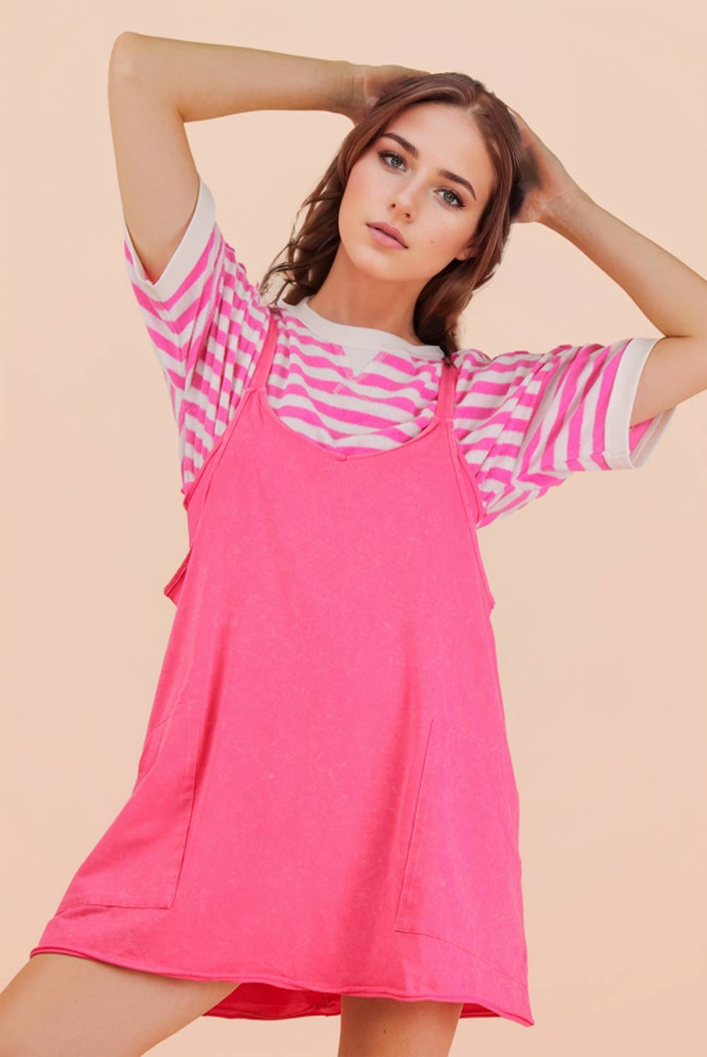 Mineral Washed Knit Mini Dress with Shorts Inside 