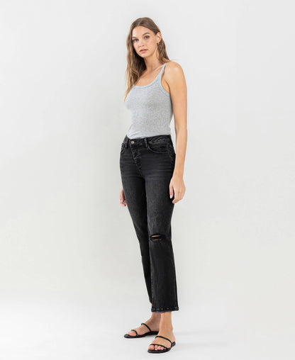 High Rise Distressed Crop Straight Jeans