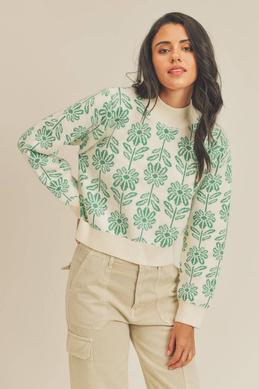 Floral Pattern Knit Sweater