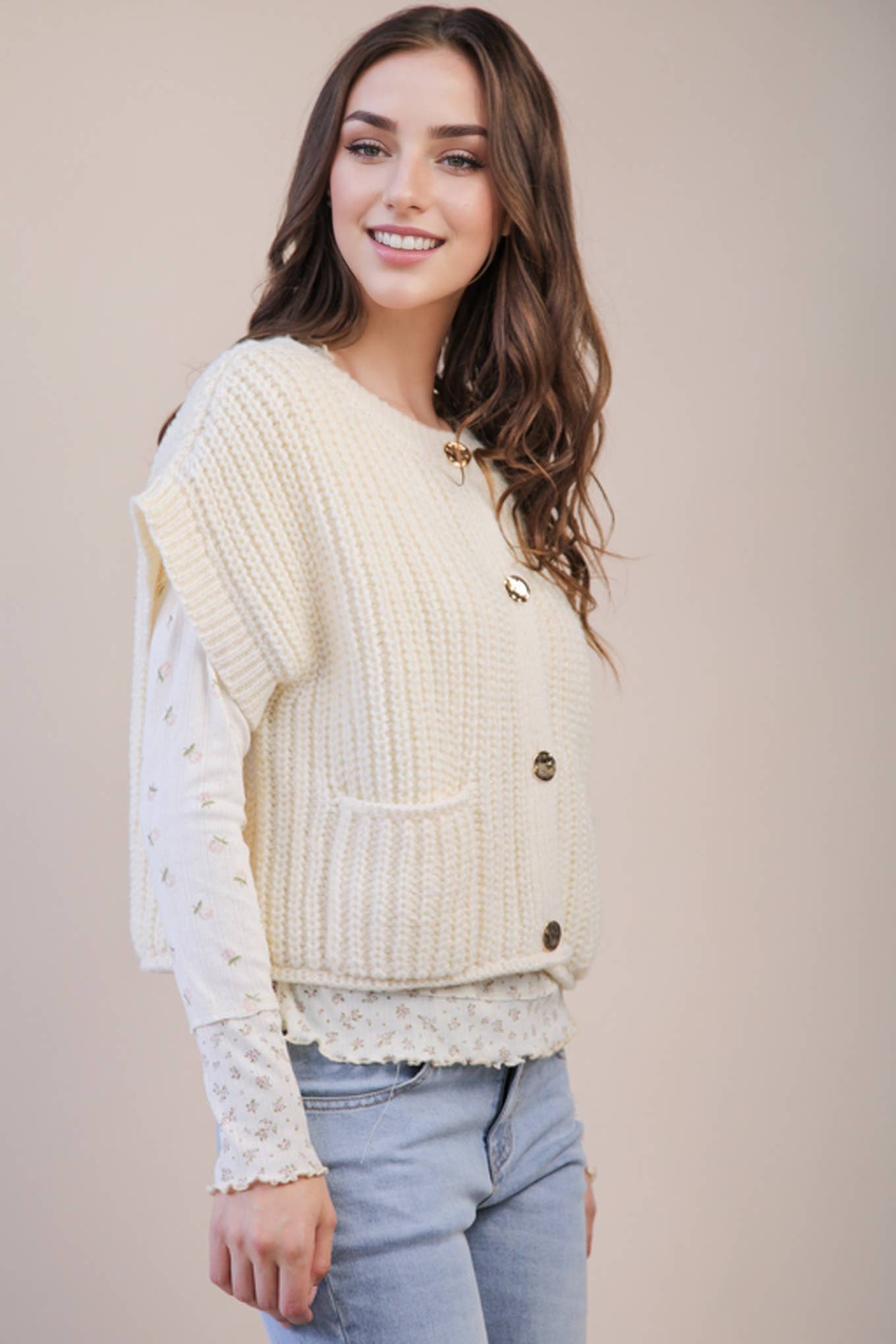Oversized Button Down Knit Sweater Top