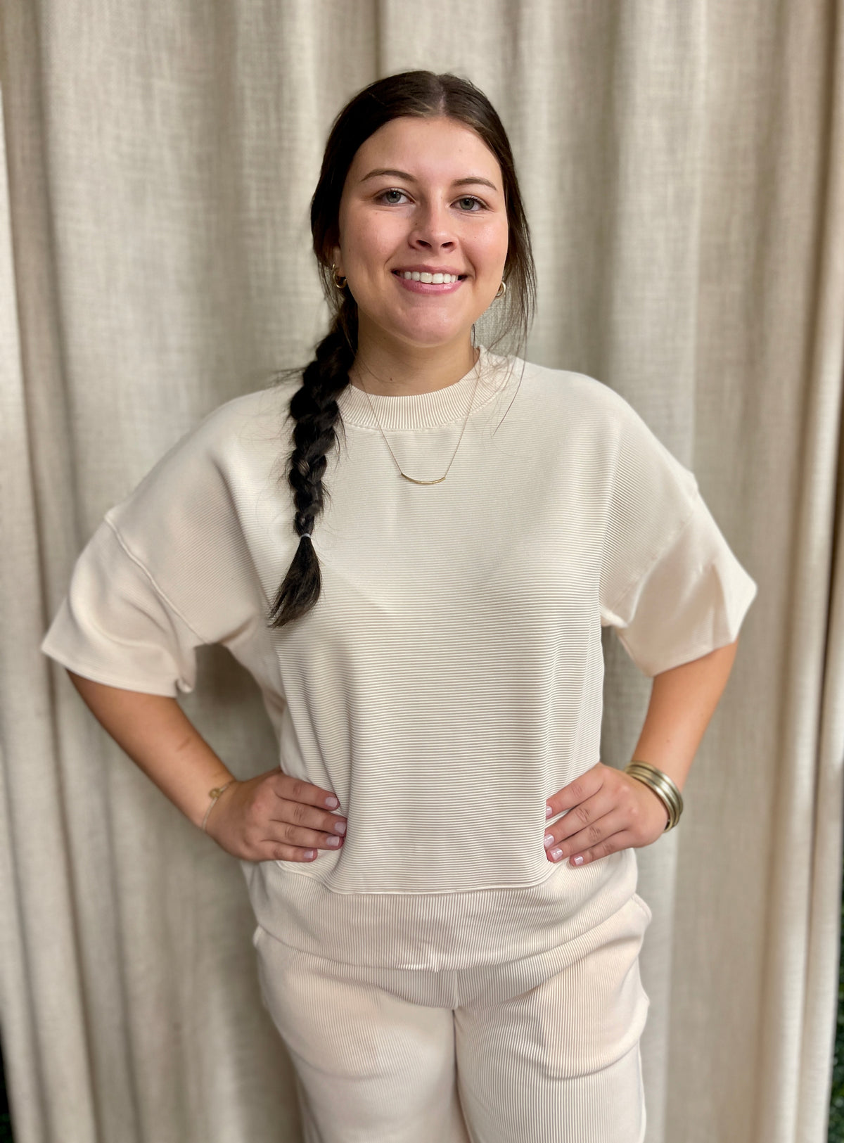 Ribbed Round Neck Top & Pants Set