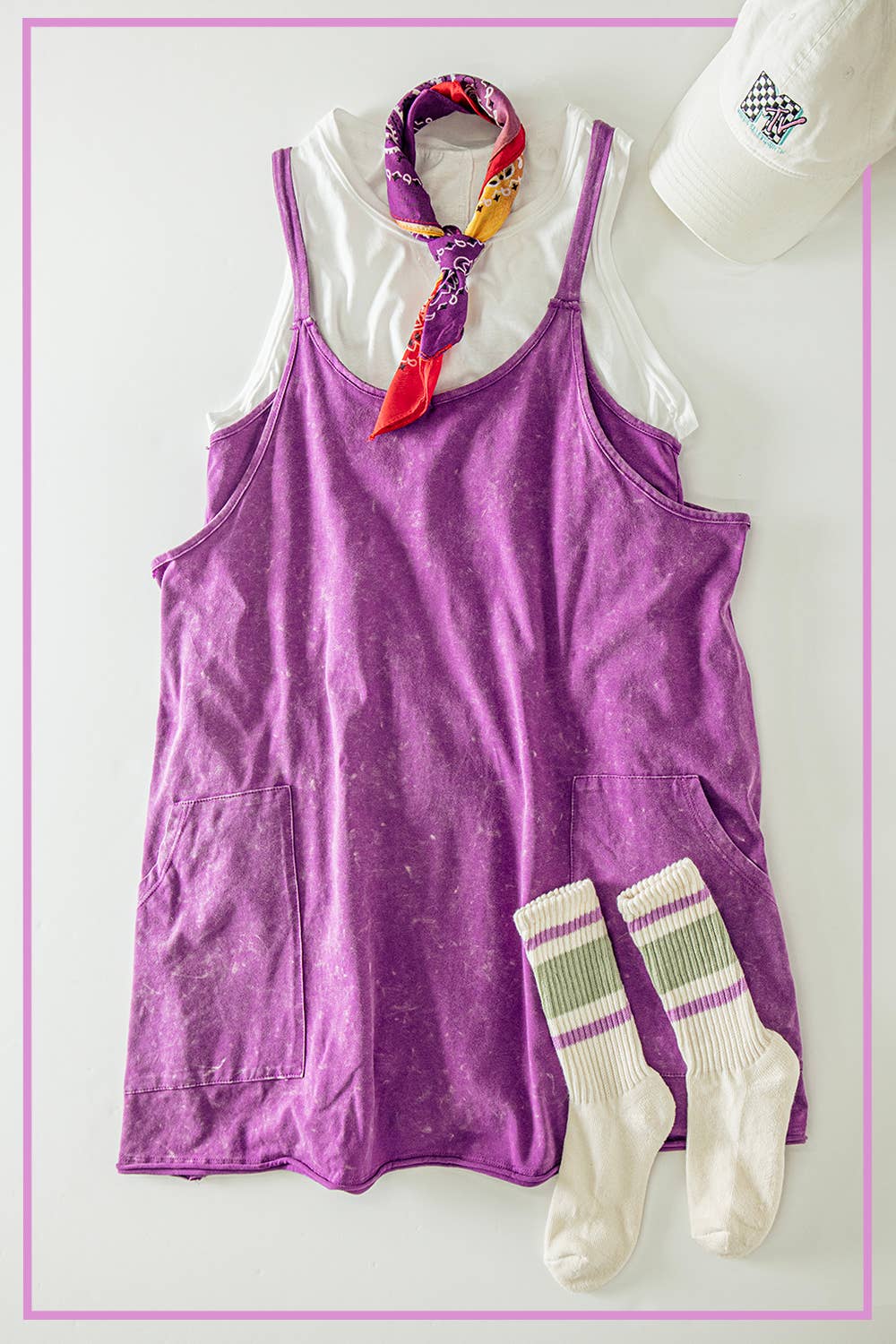 Mineral Washed Knit Mini Dress with Shorts Inside 