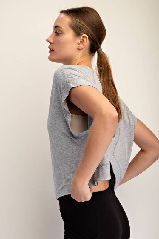 Short Sleeve Open Back Top