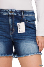 Load image into Gallery viewer, Plus Midi Raw Frayed Hem Denim Shorts