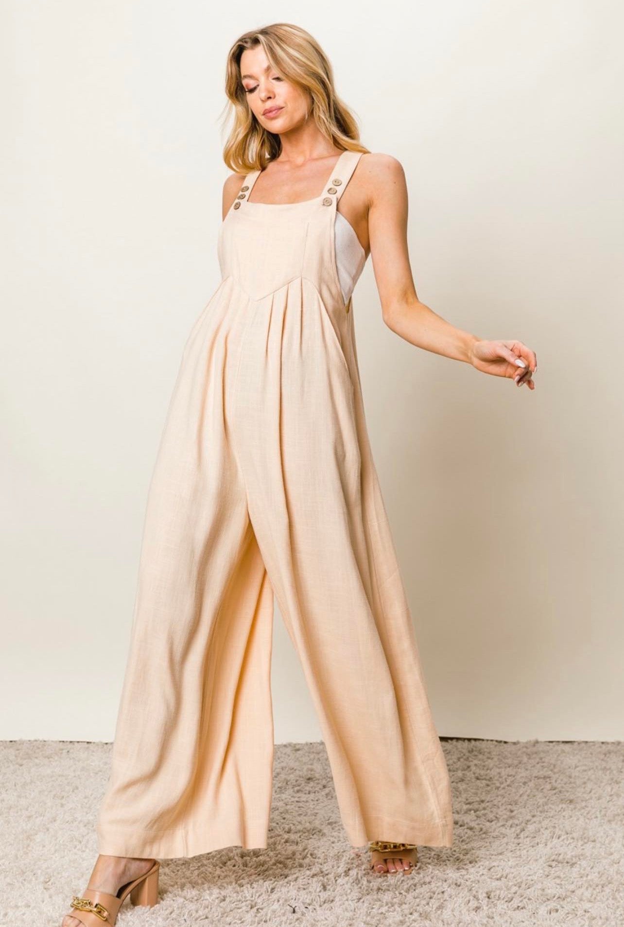 Oatmeal Front Pocket Wide Leg Jumpsuit