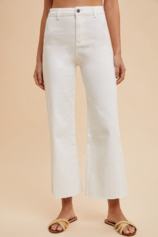 White Stretch High Rise Wide Cropped Jean