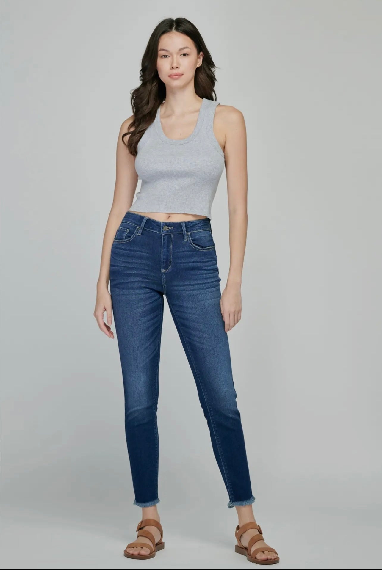 CELLO Mid Rise Crop Skinny With Frayed Hem