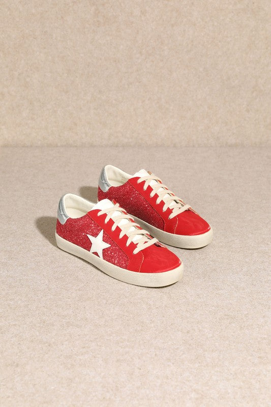 Red Glitter Star Sneakers