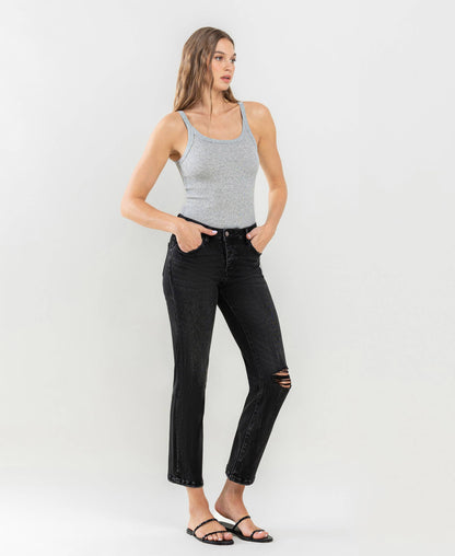 High Rise Distressed Crop Straight Jeans