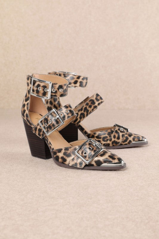 Leopard Pointed Toe Hollow Out Stiletto Heel