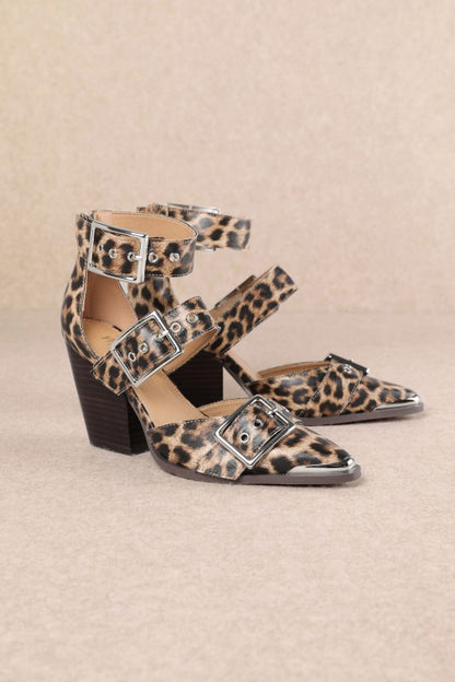 Leopard Pointed Toe Hollow Out Stiletto Heel