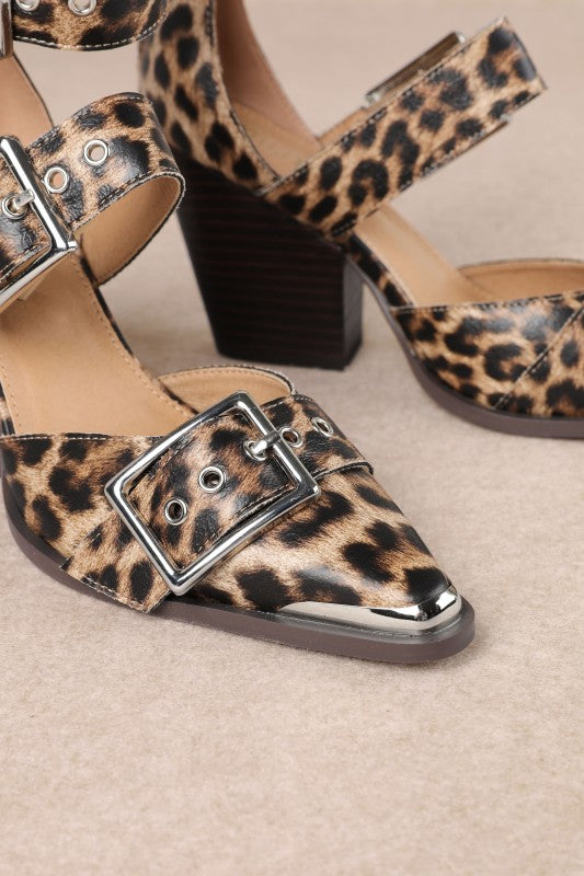 Leopard Pointed Toe Hollow Out Stiletto Heel