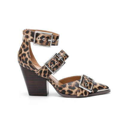Leopard Pointed Toe Hollow Out Stiletto Heel